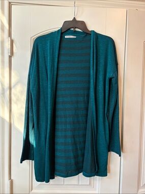 Tresics Teal Open-Front Striped Lightweight Cardigan
